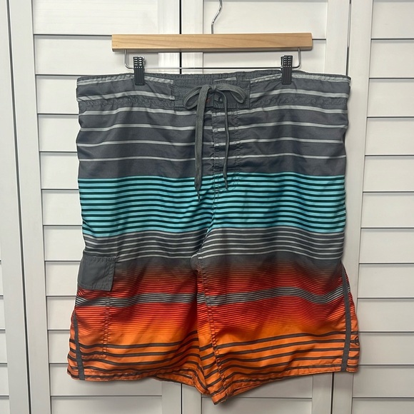 Ocean Pacific Summer Signature Stripe Quick Dry Swim Trunks 11.5” Inseam Size L - Picture 1 of 9